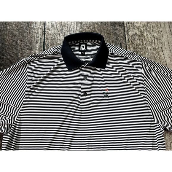 Footjoy Golf Polo Mens White Navy Striped Short Sleeve Shirt Large - Picture 2 of 8